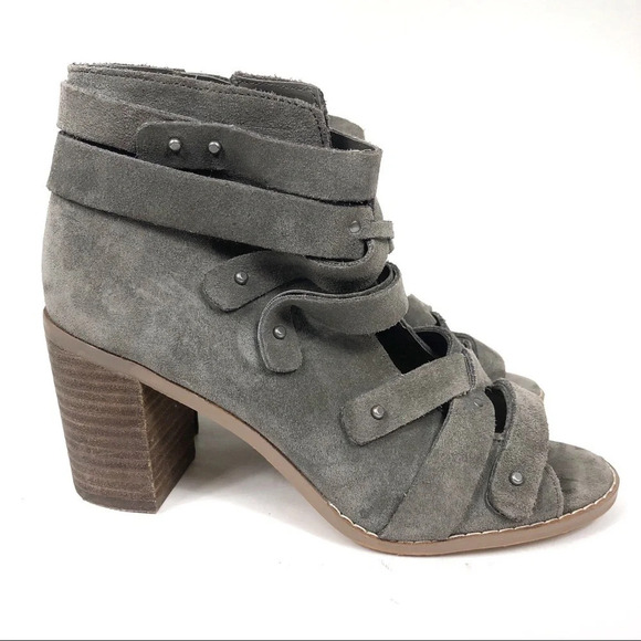 Vince Camuto Tanter Open Toe Gray Suede Booties - Picture 1 of 7
